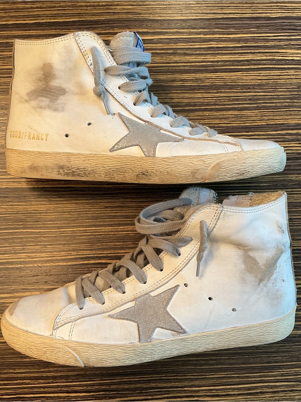 Golden Goose GGDB Francy White and Silver Star High-Top Sneakers Size 8 - Picture 4 of 9